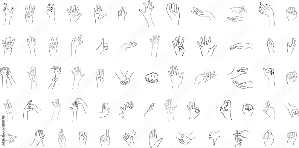 Obraz premium hand silhouette illustration, various hand gestures, perfect hand vector for sign language, communication visuals