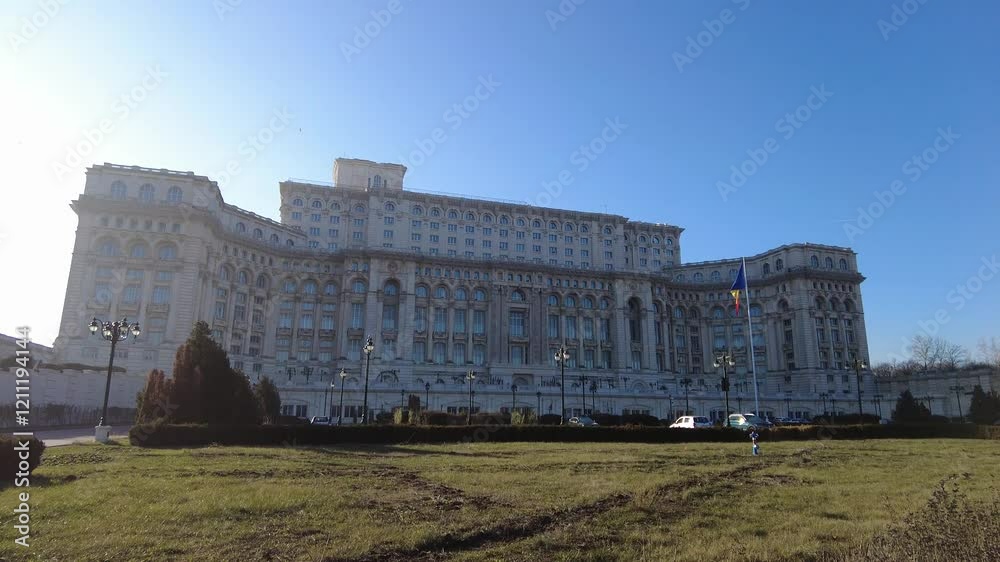 Bucharest, Romania — January 18, 2025: View of the parliament building. Parliament Palace. City landscape. Bucharest, Romania — January 18, 2025: View of the parliament building. Parliament Palace. City landscape.
