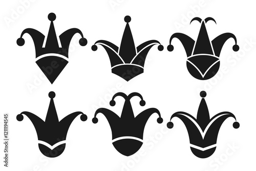 Collection of Simple Black Jester Hats on White Background