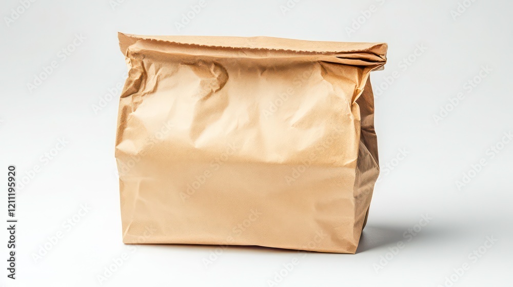 Obraz premium Brown paper bag isolated on white background, full depth of field