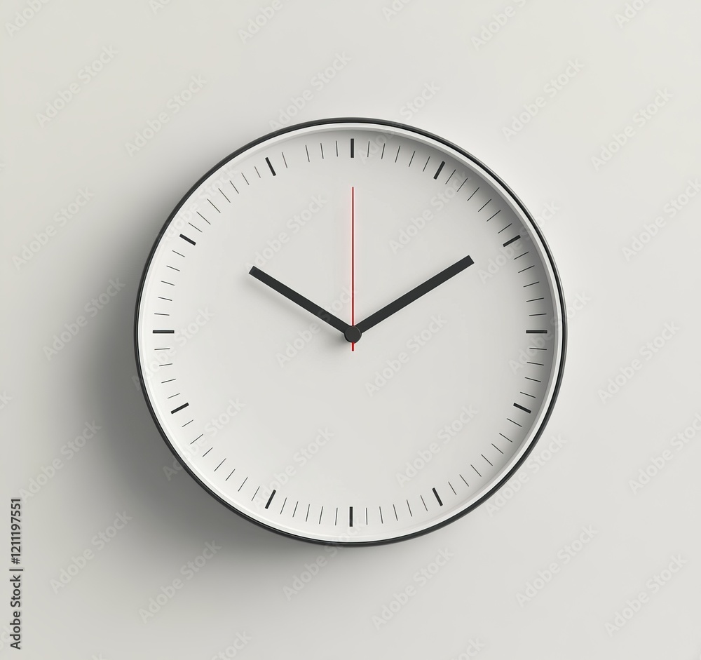 Minimalist white clock on a wall showing the time. Minimalist white clock on a wall showing the time.