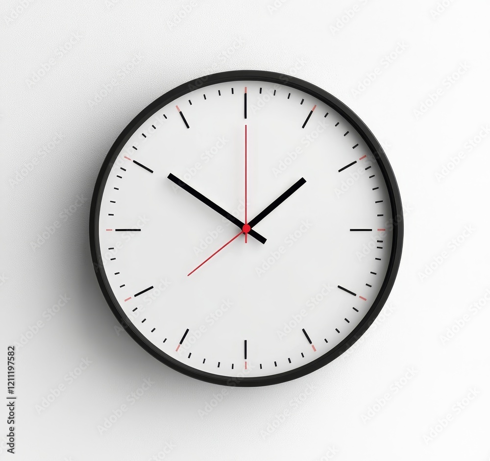 Simple black round wall clock showing the time. Simple black round wall clock showing the time.