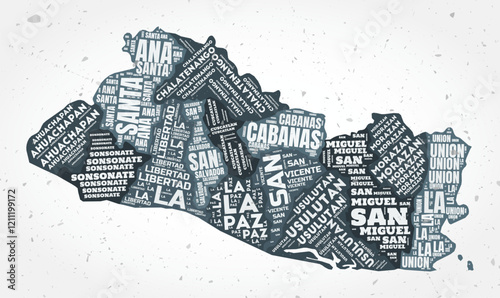 El Salvador regions word cloud. Country shape on textured background. El Salvador design in typographic style. Stylish vector illustration.