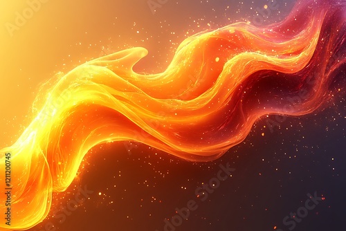 Abstract fiery orange wave with glowing particles
