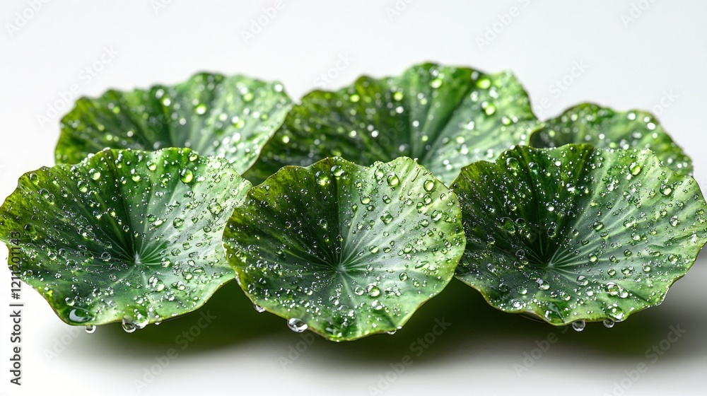 Dew-covered green leaves, fresh and vibrant. Dew-covered green leaves, fresh and vibrant.