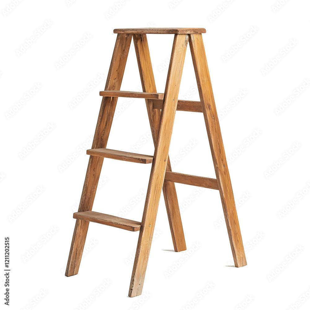 simple wooden ladder with five steps, standing upright simple wooden ladder with five steps, standing upright