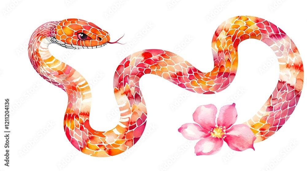 Naklejka premium Colorful Snake and Flower Illustration