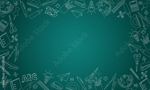 hand drawn line stationery design for back to school with frame border empty space for banner design background