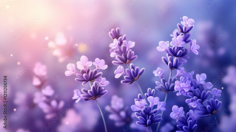 Obraz premium Sunlit lavender flowers in a field.