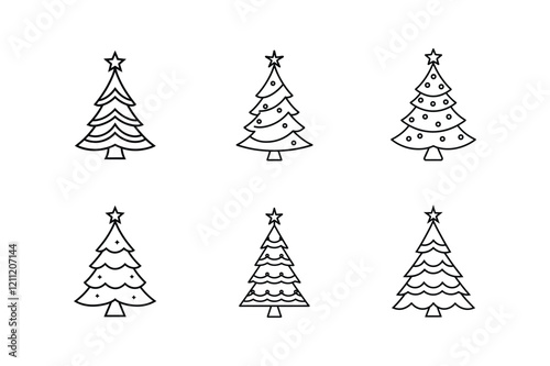 christmas tree set, christmas tree icon line art vector illustration