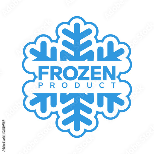 Frozen product food package label. Fresh frozen food product icon logo, badge, sticker, emblem, stamp, symbol, black, line circle, flat vector, isolated illustration. Snowflake icon.