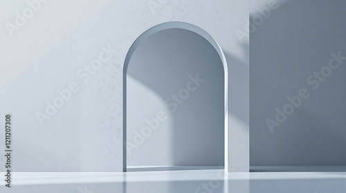Minimalist arch-shaped architectural element, possibly a white plaster podium, against a light-colored wall. Ideal for showcasing products or as a modern design feature.

