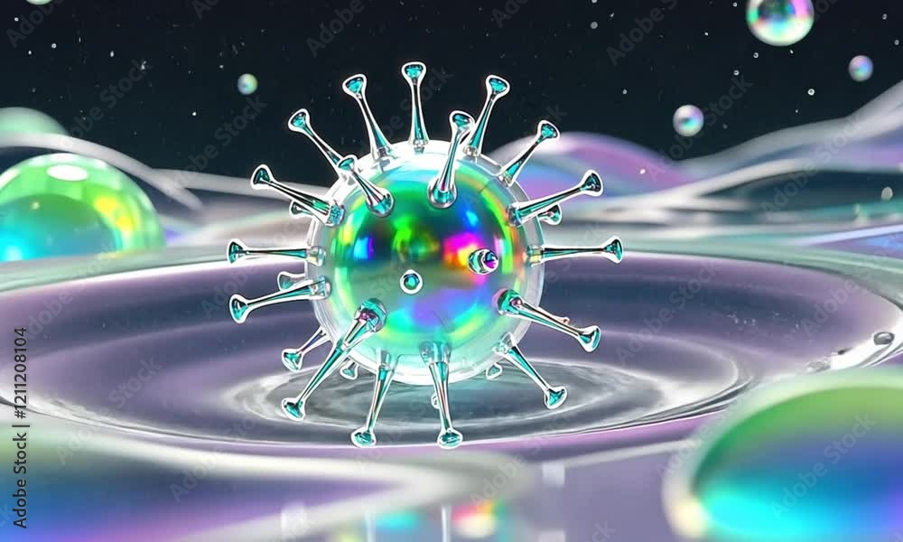 AI - Futuristic 3D Illustration of Virus Cells Under Microscope, showing glowing particles and biological structures.