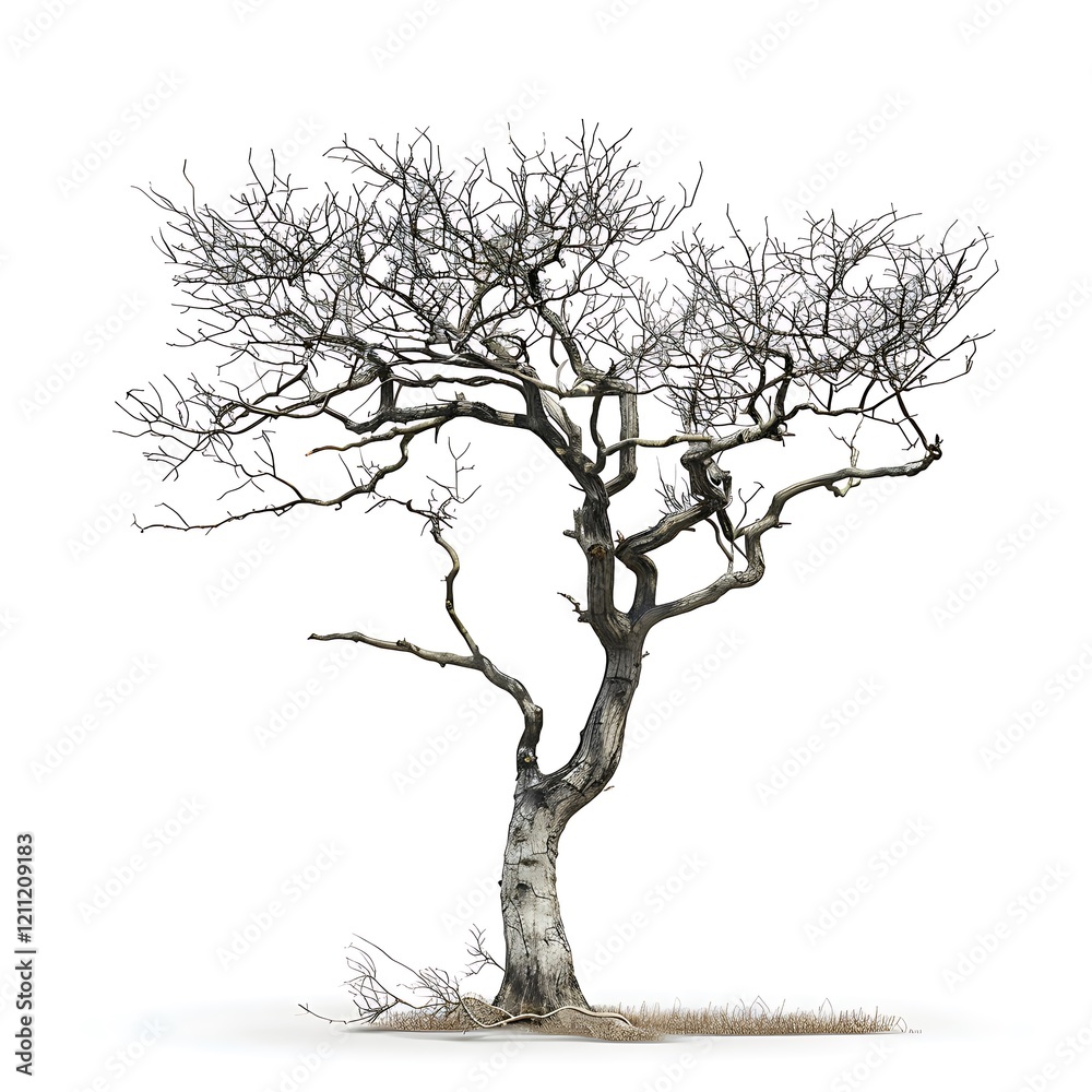 Single old and dead tree on white background Single old and dead tree on white background