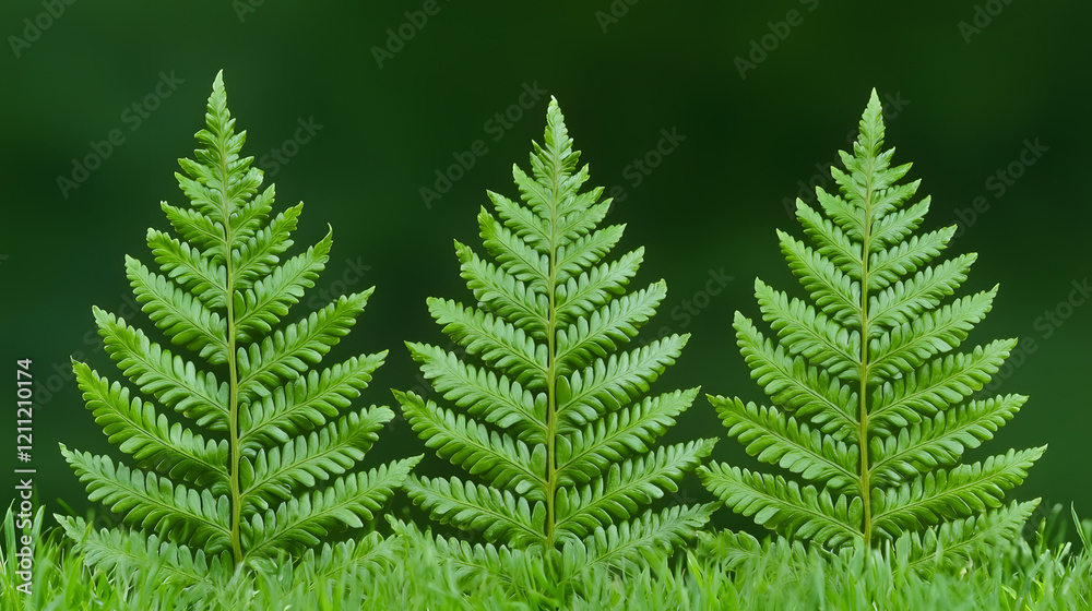 Ferns growing in lush green grass nature scene close-up tranquil environment botanical beauty Ferns growing in lush green grass nature scene close-up tranquil environment botanical beauty