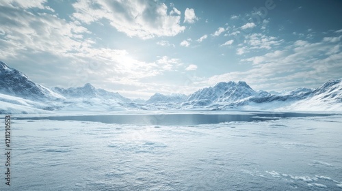 Wallpaper Mural Arctic Serenity: Frozen Lake and Majestic Mountains Torontodigital.ca