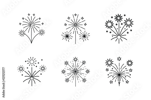 new years fireworks icon line art vector illustration