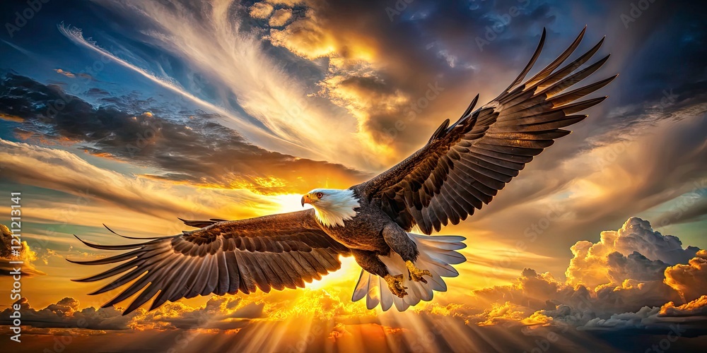 Obraz premium Majestic Eagle Soaring: Powerful Bird in Flight Photography - Wildlife Nature Image