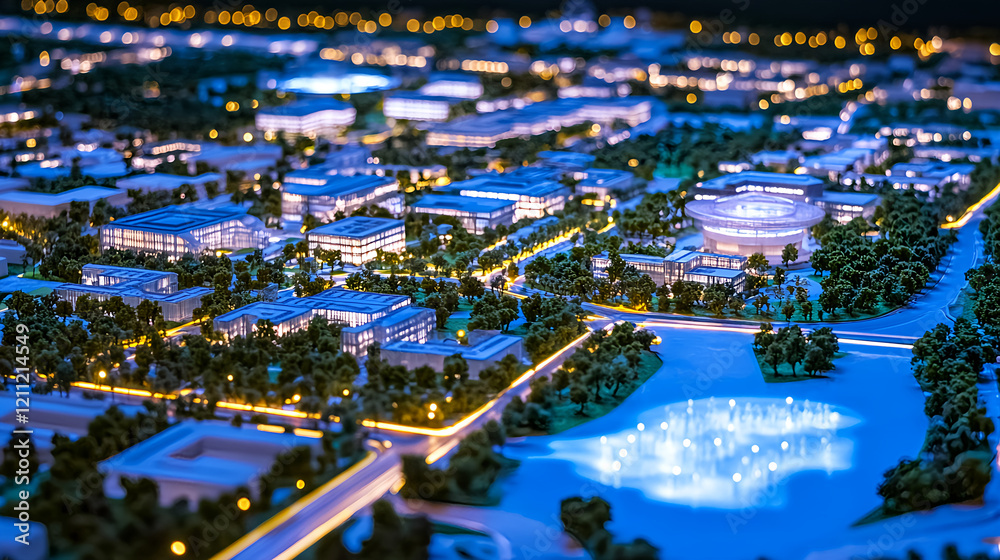 Fototapeta premium City nightscape development urban area aerial view illuminated buildings modern architecture