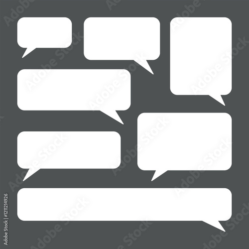 Set of white classic square speech bubbles on grey background