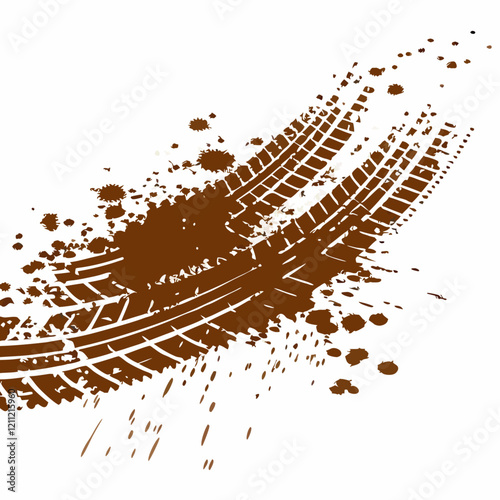 A Ink blot brown tire tracks perspective vector illustration (1)