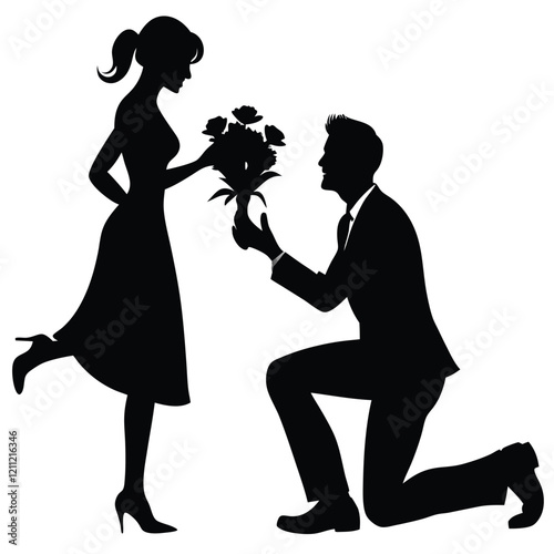 Wallpaper Mural Full length of silhouette man giving flowers to woman against white background Torontodigital.ca