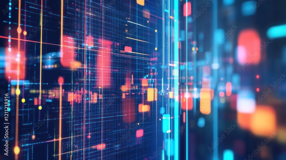 Obraz premium Abstract Digital Data Stream: Neon Grid Network