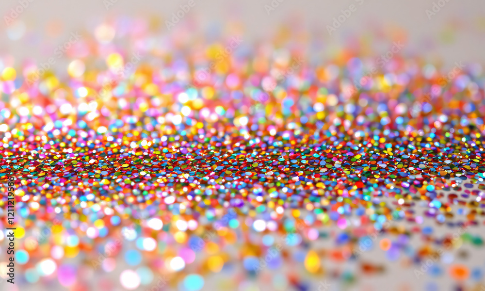 A vibrant close-up of glitter particles scattered across a surface catching the light A vibrant close-up of glitter particles scattered across a surface catching the light