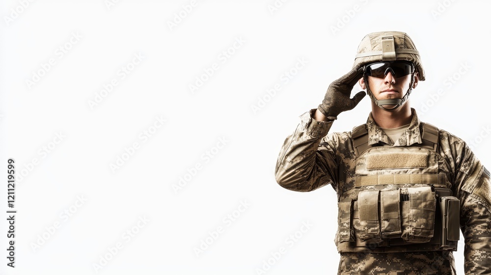A soldier standing in uniform, ready for duty. A soldier standing in uniform, ready for duty.