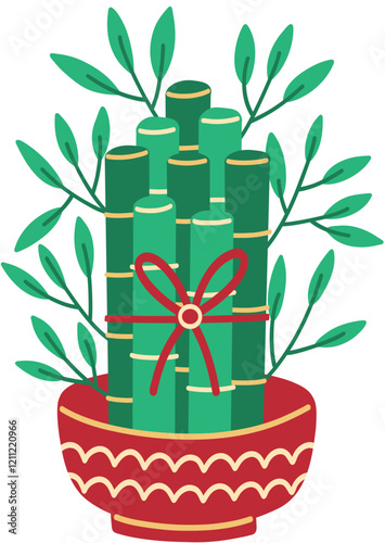 Chinese Lucky Bamboo Plant Hand Drawn Vector Illustration
