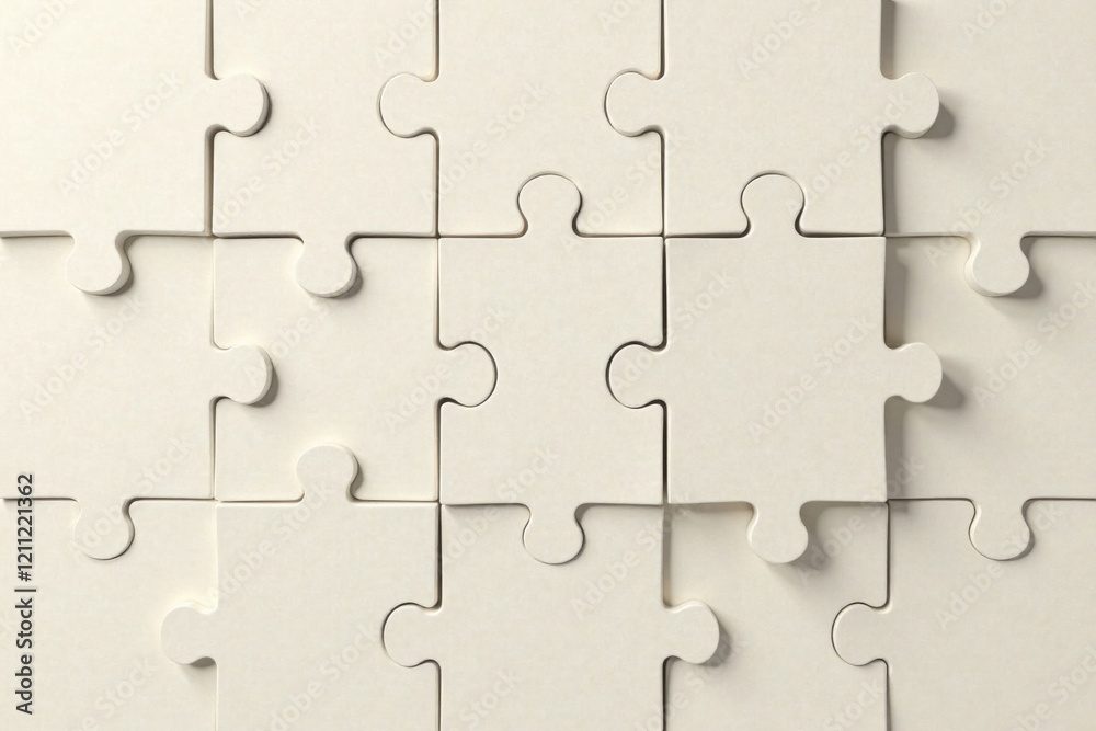 Cream-colored jigsaw puzzle pieces interlock, representing unity and collaborative problem-solving in a business or team setting Cream-colored jigsaw puzzle pieces interlock, representing unity and collaborative problem-solving in a business or team setting