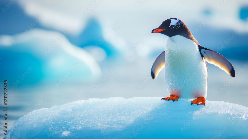 Obraz premium Happy Penguin on Glacier, Friendly Arctic Animal Art