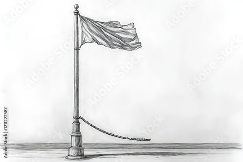 Wallpaper Mural Sketch: flagpole, tattered flag, rope, ground. Torontodigital.ca