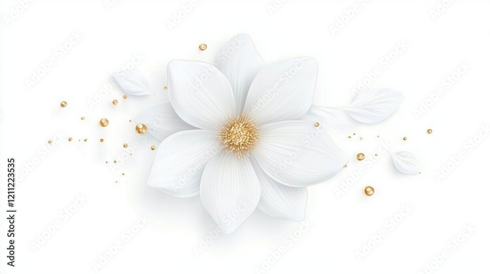 Fototapeta premium Elegant white flower with gold accents on minimalist background
