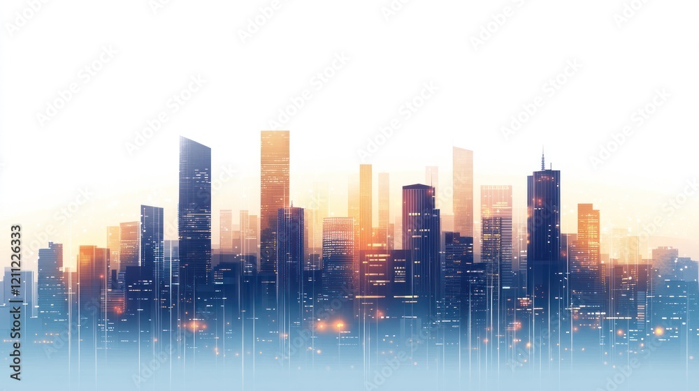 Obraz premium Modern city skyline at sunrise or sunset.