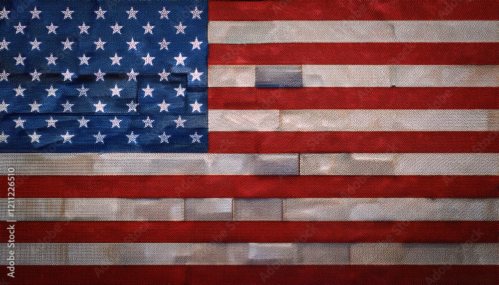 USA flag made of colorful mosaic tiles on concrete surface, showcasing vibrant artistry and patriotism USA flag made of colorful mosaic tiles on concrete surface, showcasing vibrant artistry and patriotism