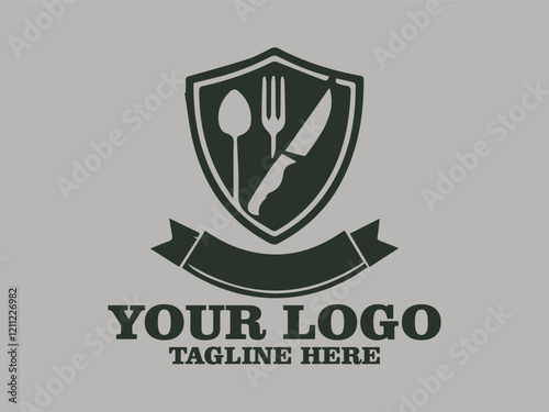 A shield displays crossed cutlery wheat and Food safety eat safe, live well food safety shield vector guardian of Good food safety shield logo the safety seal food safety shield design