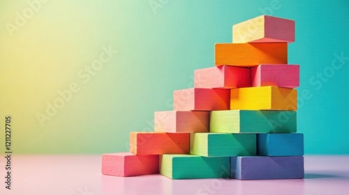 Colorful blocks arranged in ascending order, symbolizing growth and development, against a vibrant background