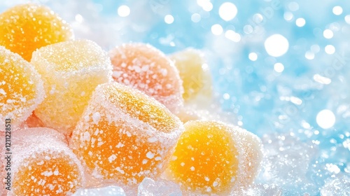 Wallpaper Mural Delicious sugared orange and yellow jellies on ice. Festive background. Food photography Torontodigital.ca