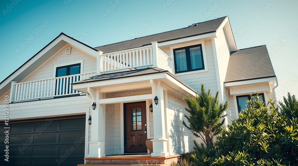 Luxury Beach House Exterior: Modern Home Design and Architecture. Real Estate Property with Stunning Facade and Landscaping Luxury Beach House Exterior: Modern Home Design and Architecture. Real Estate Property with Stunning Facade and Landscaping