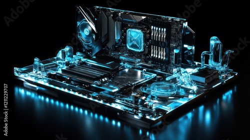 Futuristic Transparent PC Motherboard with Integrated Graphics Card photo