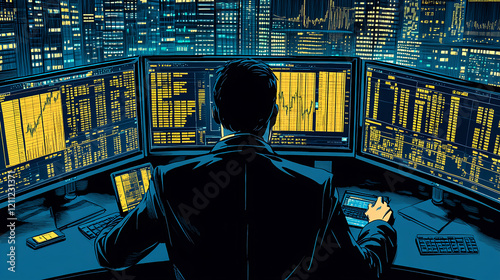 Stock market analysis new york city digital art urban environment night view financial insights