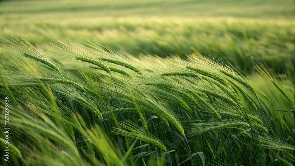 Serene Green Barley Field Swaying Gently in a Summer Breeze Serene Green Barley Field Swaying Gently in a Summer Breeze