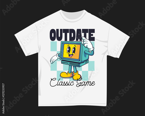 Gamer graphic t-shirt for DTF and DTG. Retro gaming t-shirt design for print. Rubberhose Vector t shirt design. Screen printing tshirt design for merch. Design for POD