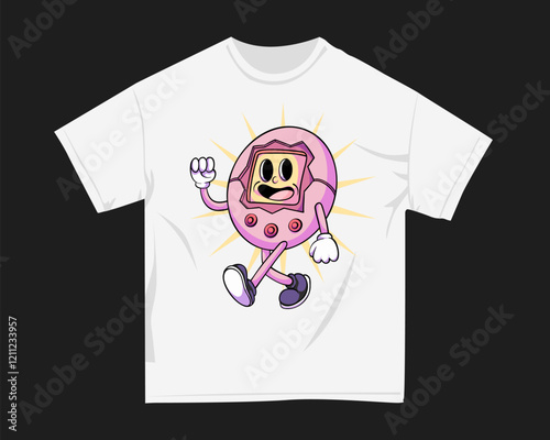 Gamer graphic t-shirt for DTF and DTG. Retro gaming t-shirt design for print. Rubberhose Vector t shirt design. Screen printing tshirt design for merch. Design for POD