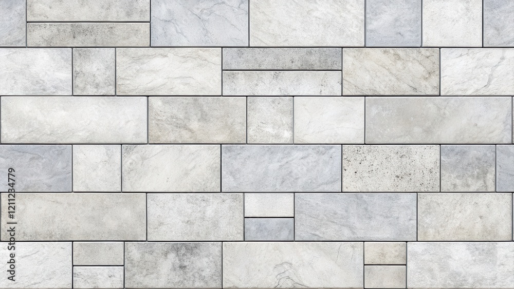 Obraz premium A Seamless Pattern of Textured Stone Tiles in Varied Rectangular Shapes and Shades of Gray