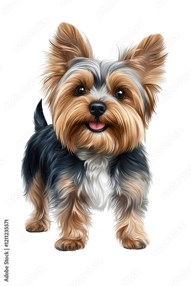 A Yorkshire Terrier standing gracefully, isolate on white background, showcasing its beautiful fur and confident posture. cutout png A Yorkshire Terrier standing gracefully, isolate on white background, showcasing its beautiful fur and confident posture. cutout png