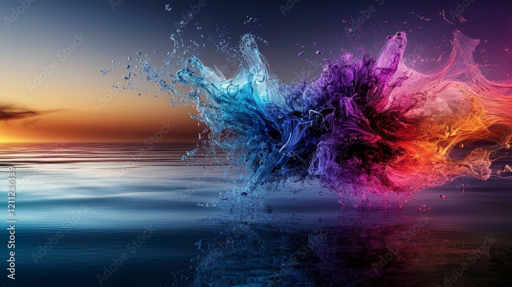 Fototapeta premium Dynamic fluid abstract patterns serene water surface digital art vivid colors aesthetic viewpoint creative expression