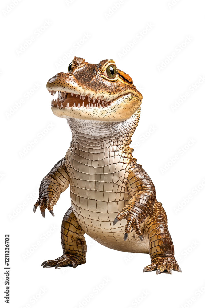 Fototapeta premium A crocodile standing majestically, isolate on white background, showcasing its textured skin and powerful stance. cutout png