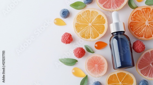 Brightening AHA Serum with Fruit Acid Visuals on Clean White Background